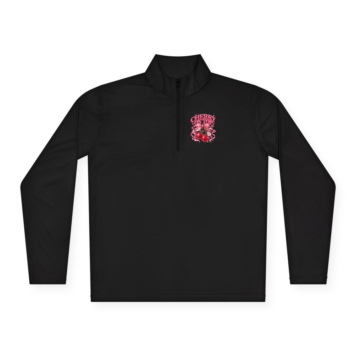 Quarter-Zip Pullover — Pink Floral Skull Chest Embroidered Design