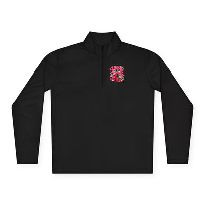 Quarter-Zip Pullover — Pink Floral Skull Chest Embroidered Design