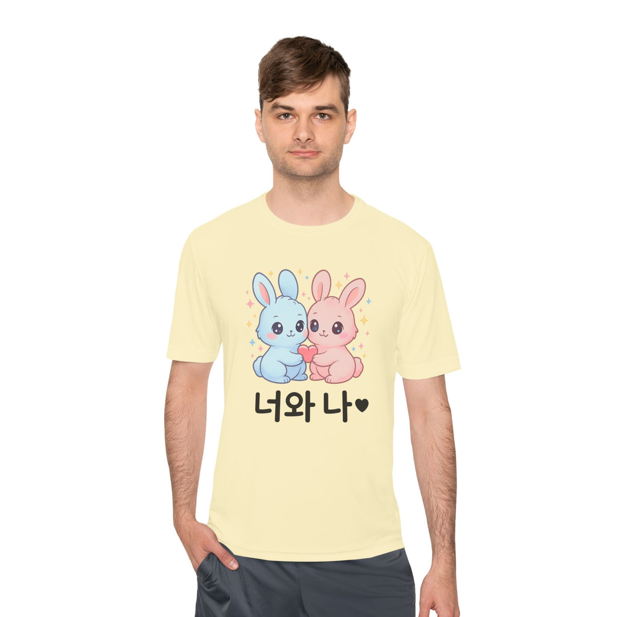 Kawaii K-Pop Moisture Wicking Tee with Love Bunnies Design
