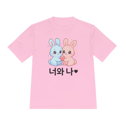 Kawaii K-Pop Moisture Wicking Tee with Love Bunnies Design