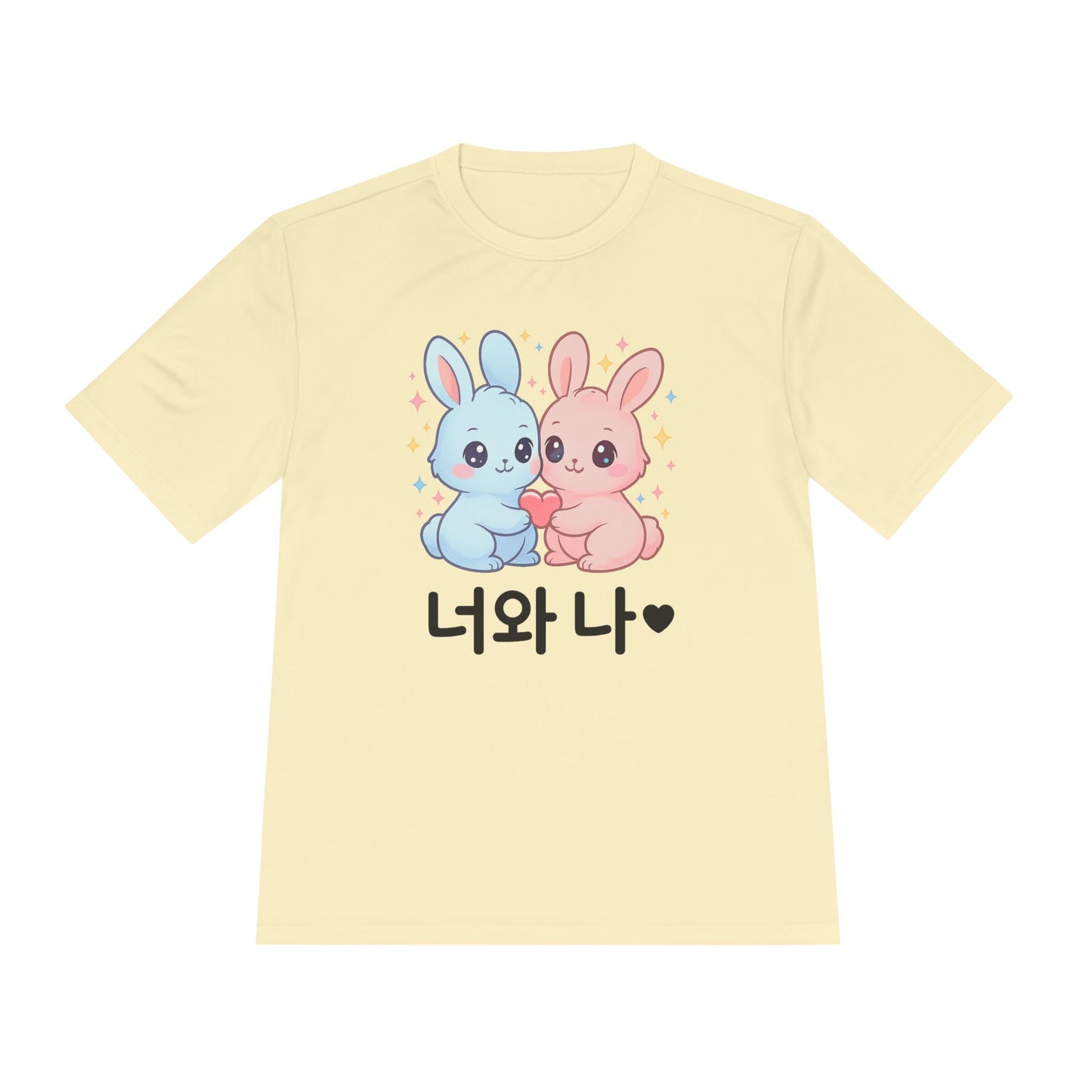 Kawaii K-Pop Moisture Wicking Tee with Love Bunnies Design