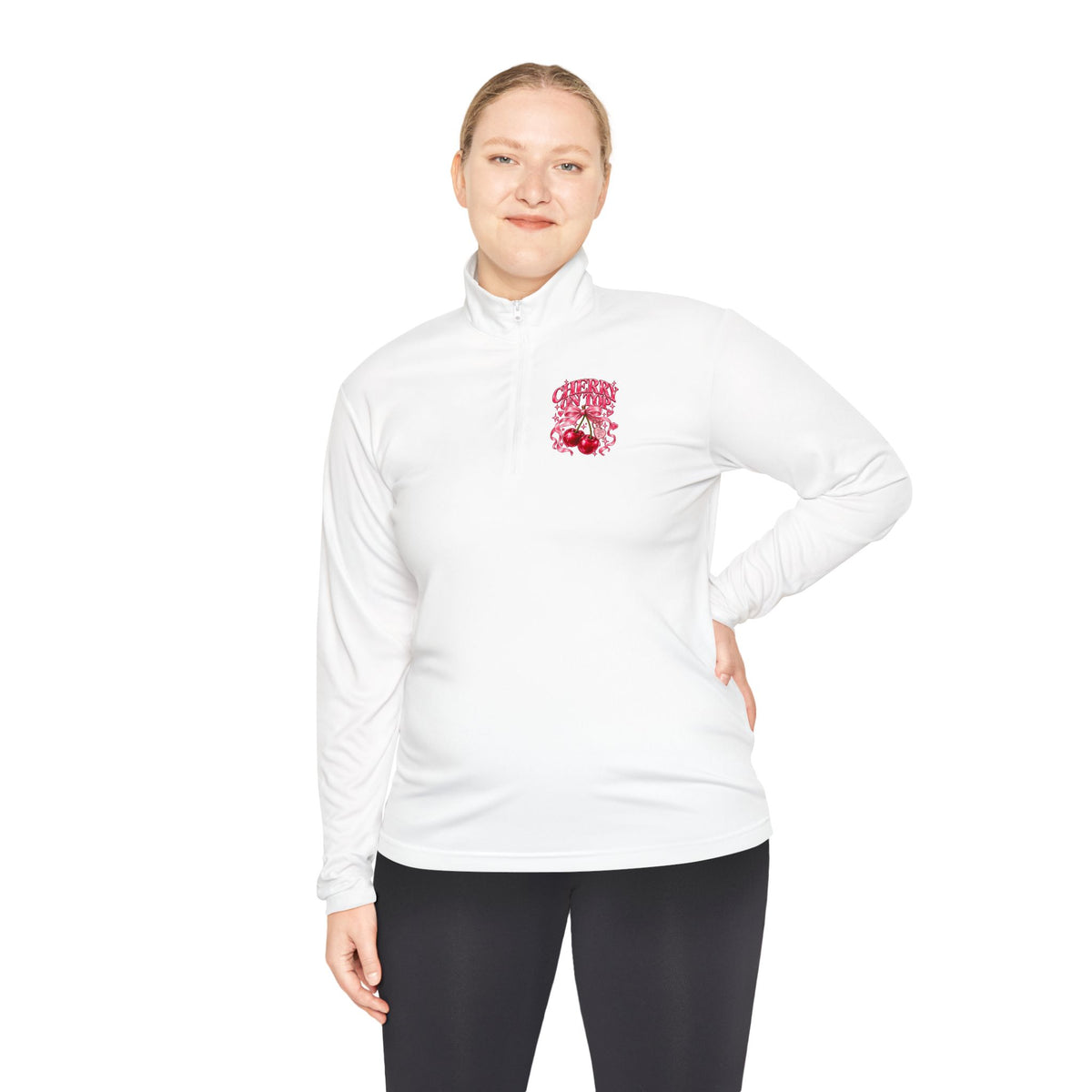Quarter-Zip Pullover — Pink Floral Skull Chest Embroidered Design