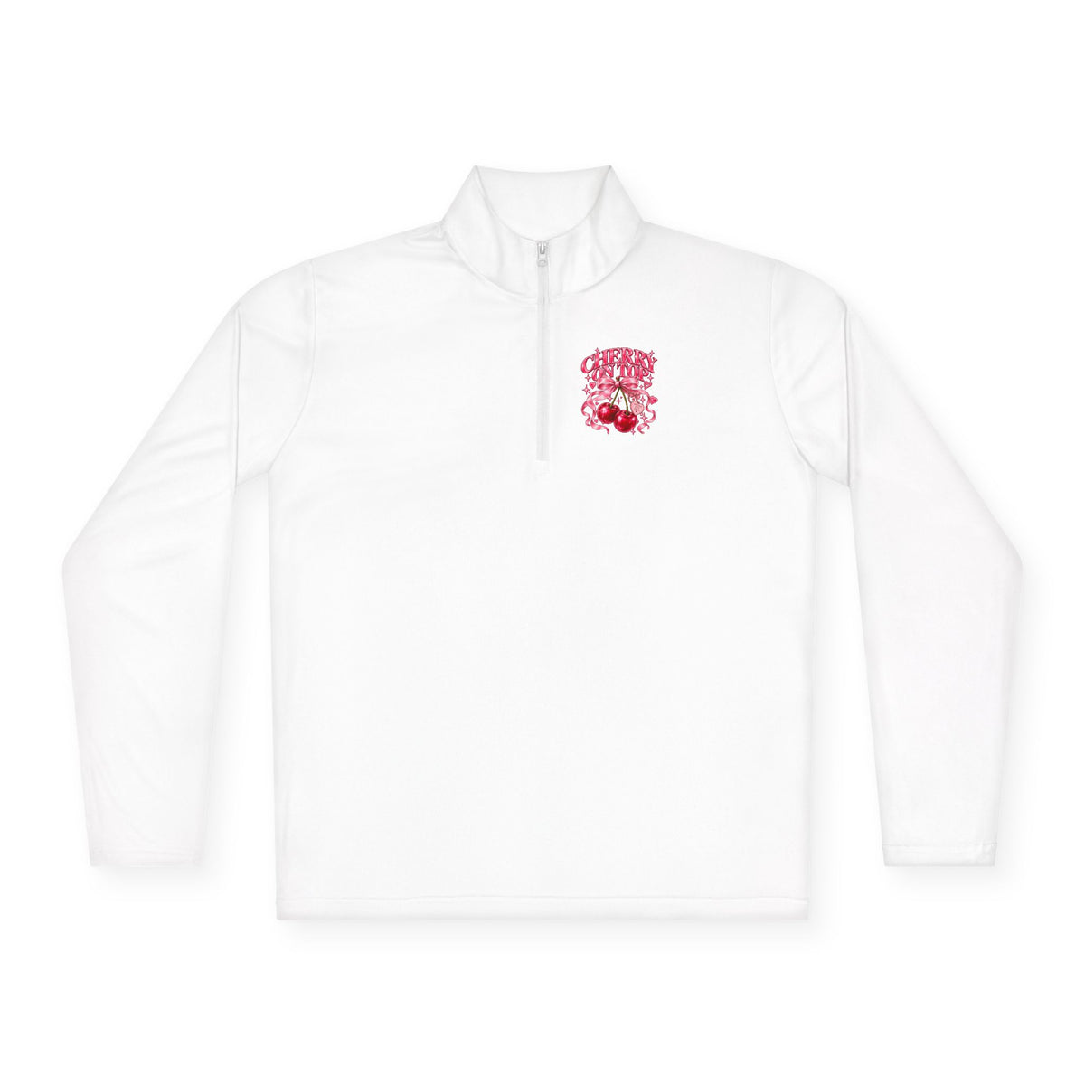 Quarter-Zip Pullover — Pink Floral Skull Chest Embroidered Design